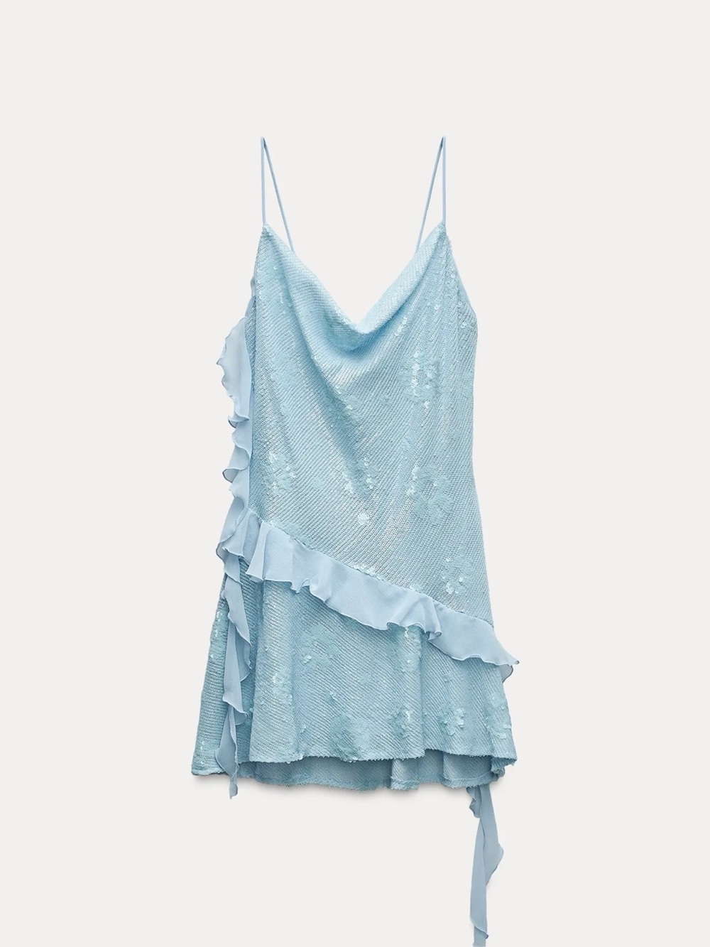 Zara Light Blue Ruffled sequin mini dress